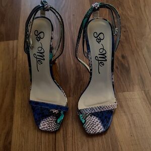 So Me Snakeskin Heels in Blue and Green
